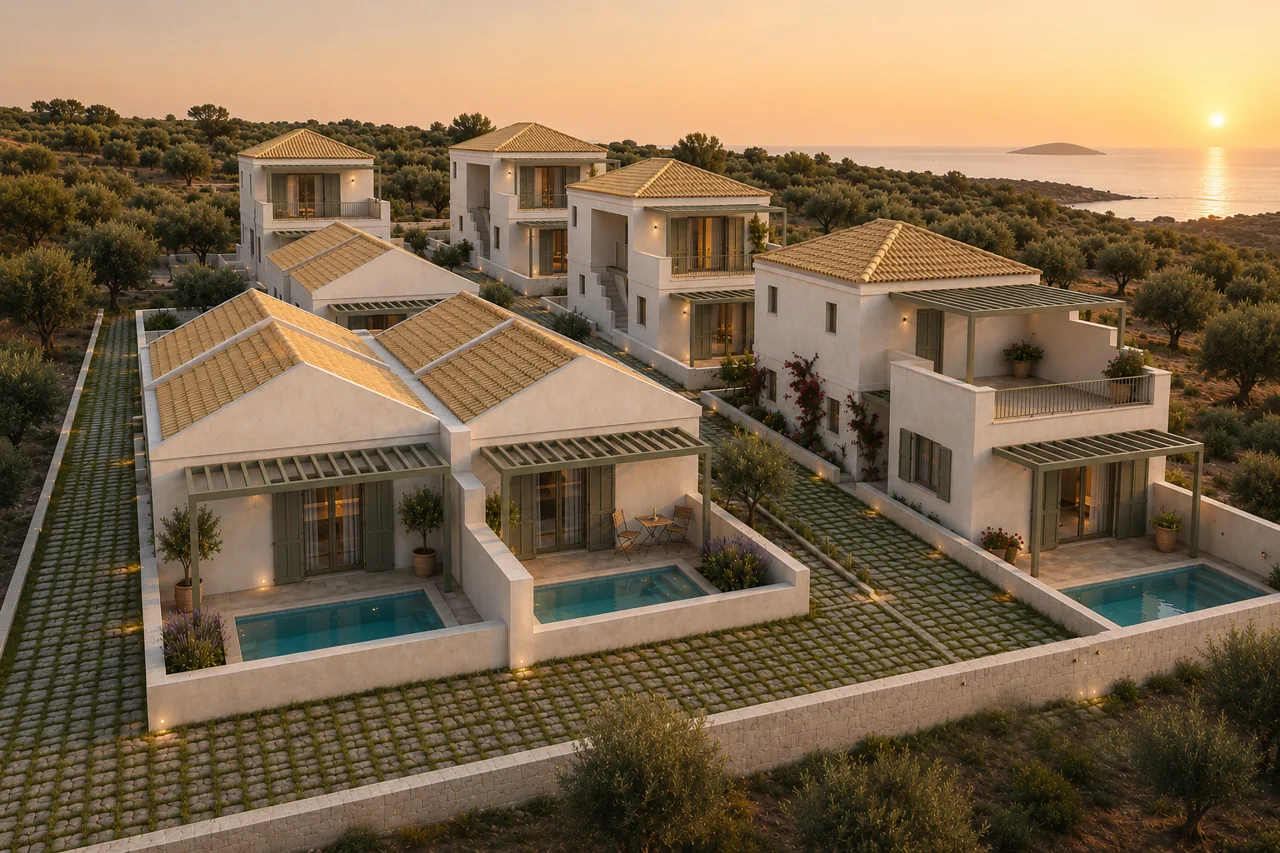 Συγκρότημα επτά μονοκατοικιών με πισίνες στο Αγκίστρι